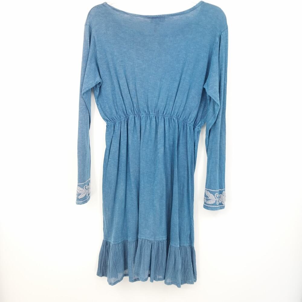 Luv 2 Luv Blue Embroidered Kurti Dress Women Large Long Sleeve Boho Cotton Blend - Picture 7 of 10